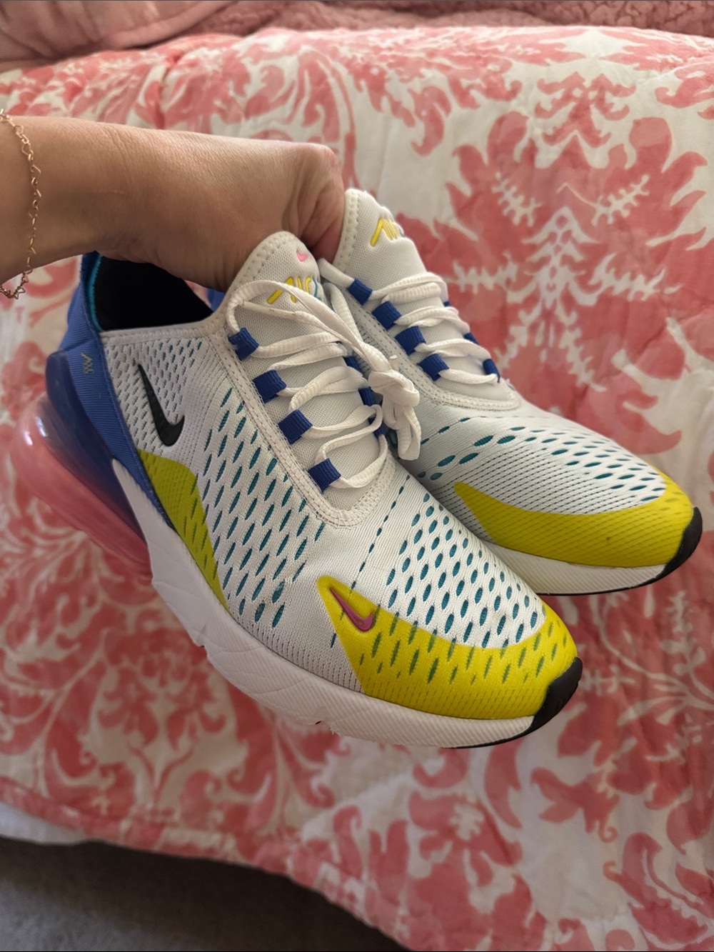 Nike White Blue Yellow Pink Air Max Running Shoes